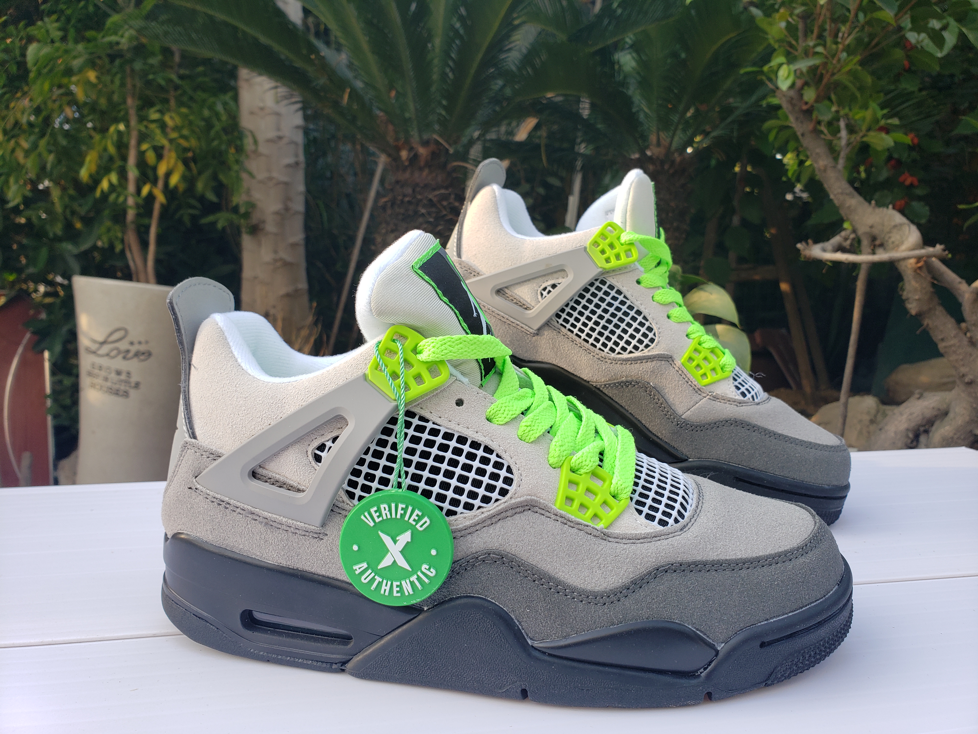 2020 Air Jordan 4 Retro Grey Fluorscent Green Shoes - Click Image to Close